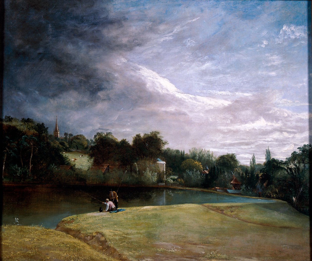 Chłopcy łowią ryby w zbiorniku w pobliżu Hampstead. autorstwa Thomas Christopher Hofland