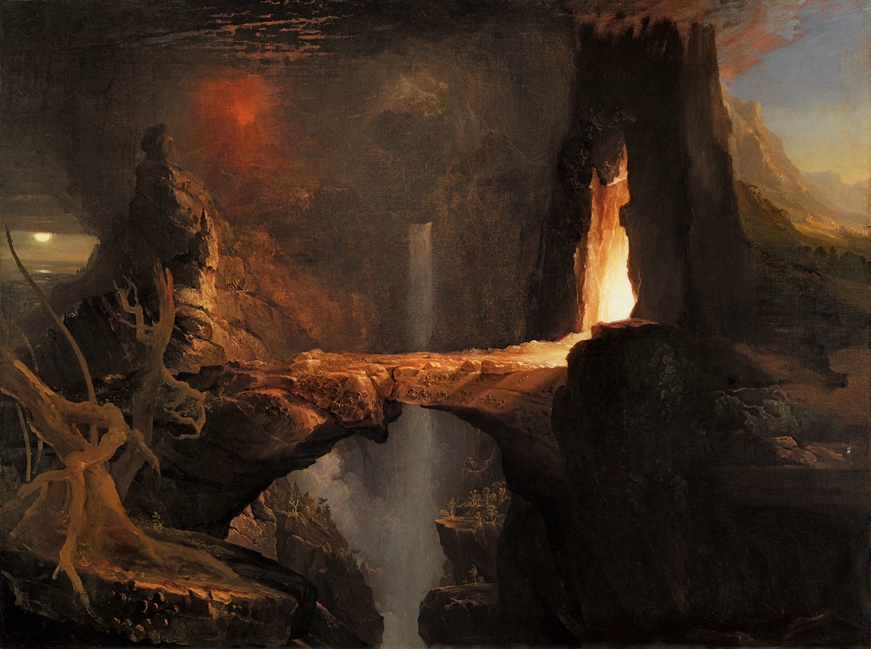 Wydalenie. Księżyc i światło ognia autorstwa Thomas Cole