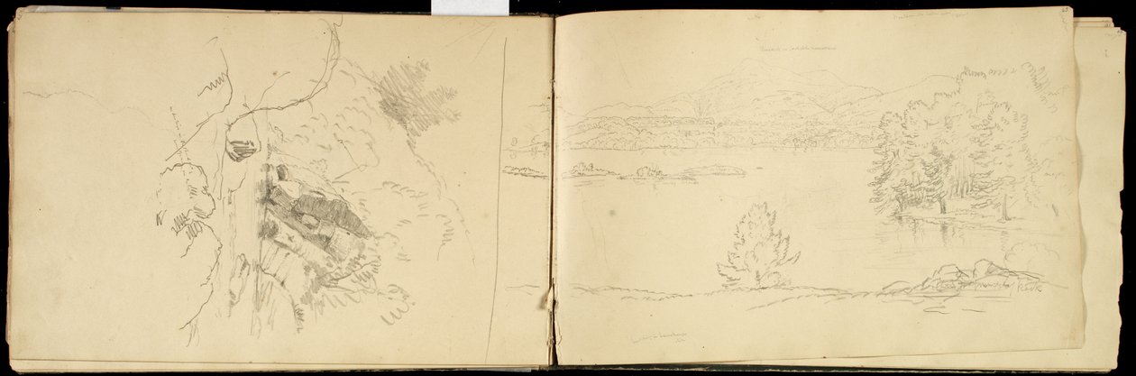 Hoosick lub Saddle Mountain and Lake w pobliżu Pittsfield, ok. 1832 (grafitowy ołówek na białawym papierze tkanym) (patrz także 3514873) autorstwa Thomas Cole