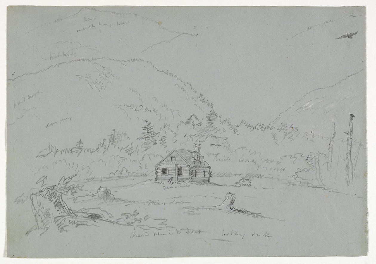 Dom na Górze Pustyni, ok. 1844 (grafit podkreślony białą kredką na papierze) autorstwa Thomas Cole