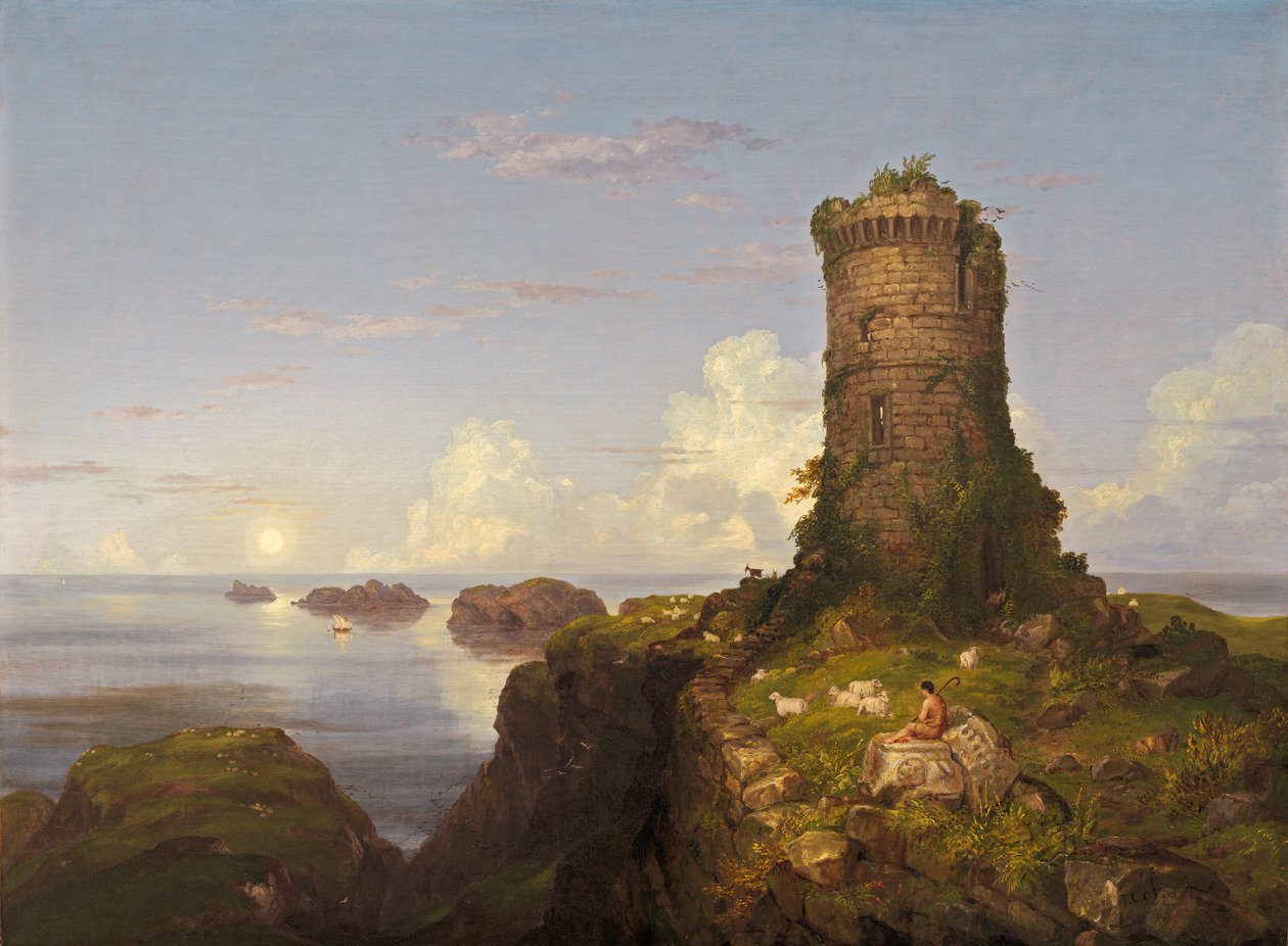 Scena włoskiego wybrzeża ze zrujnowaną wieżą autorstwa Thomas Cole