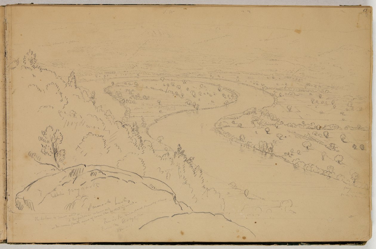 Panorama Starorzecza na rzece Connecticut widziana z Mount Holyoke, ok. 1832 (ołówek na papierze) autorstwa Thomas Cole