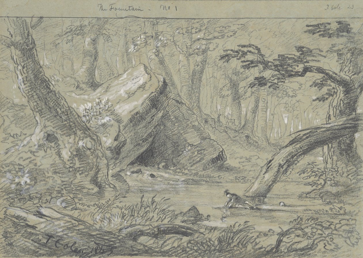 Fontanna, nr 1: Ranny Indianin gaszący pragnienie śmierci, 1843. autorstwa Thomas Cole