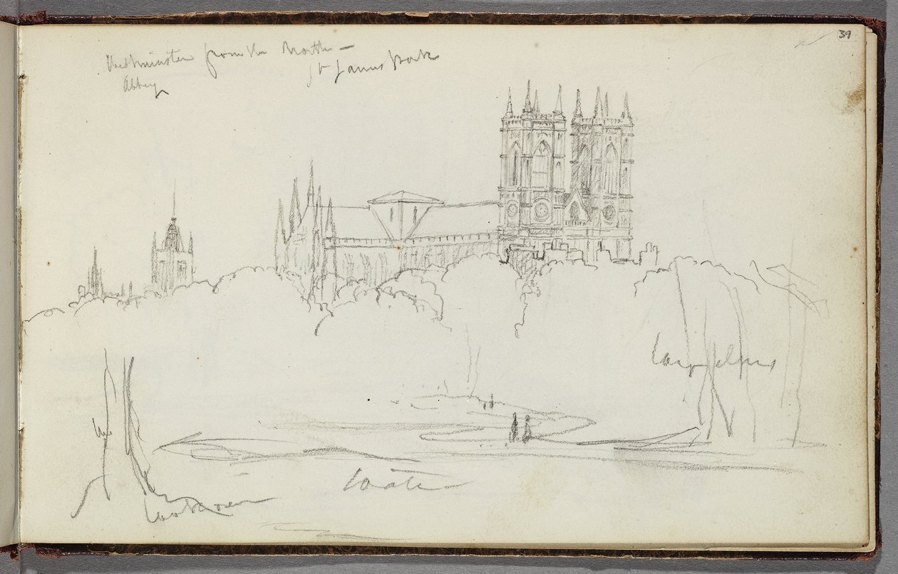 Opactwo Westminster od północy, St. James Park, ok. 1830 (ołówek na papierze) autorstwa Thomas Cole