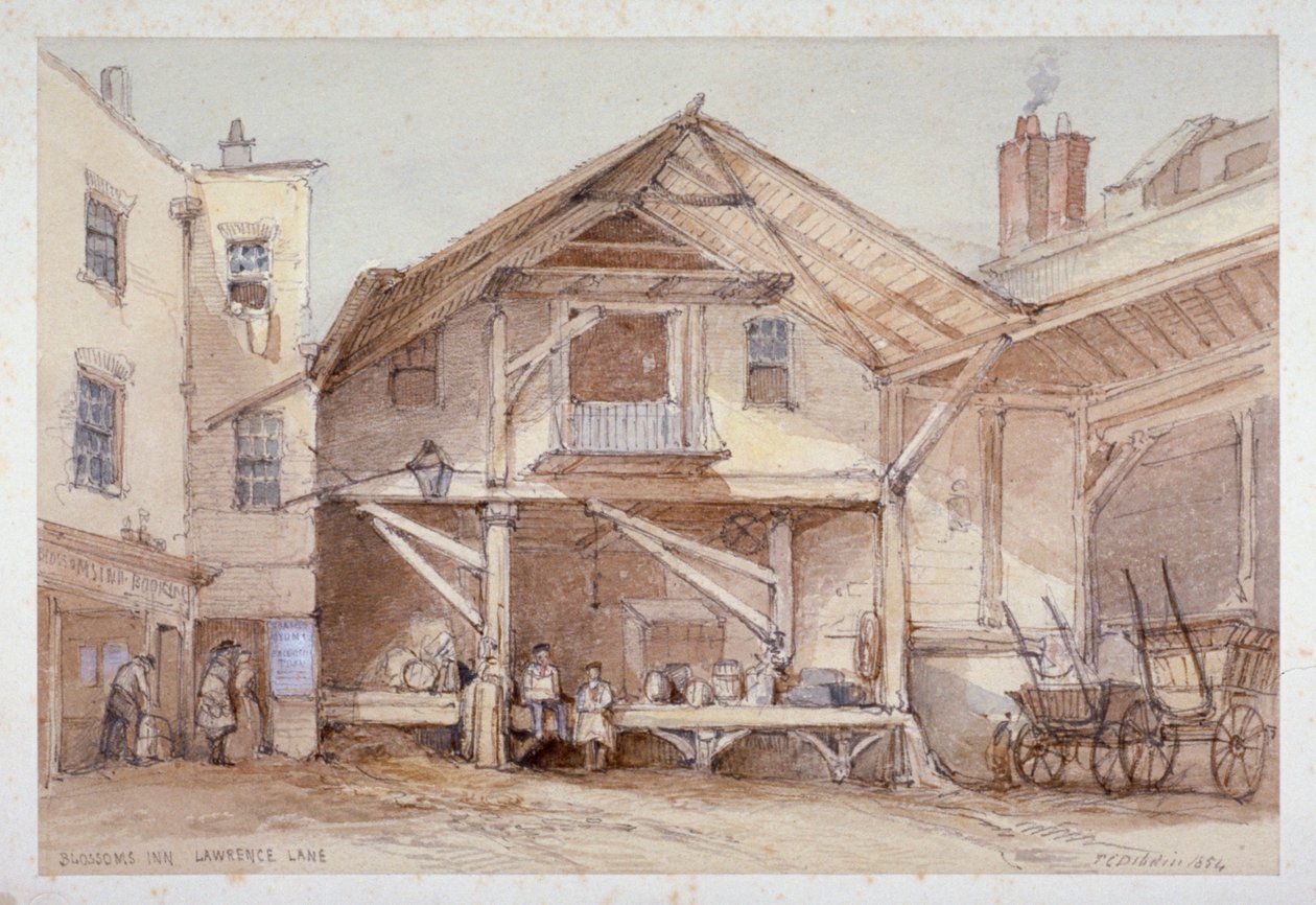 Blossoms Inn, Lawrence Lane, City of London, 1854. autorstwa Thomas Colman Dibdin