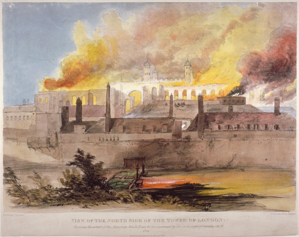 Pożar w Armory w Tower of London, 30 października 1841 r autorstwa Thomas Colman Dibdin