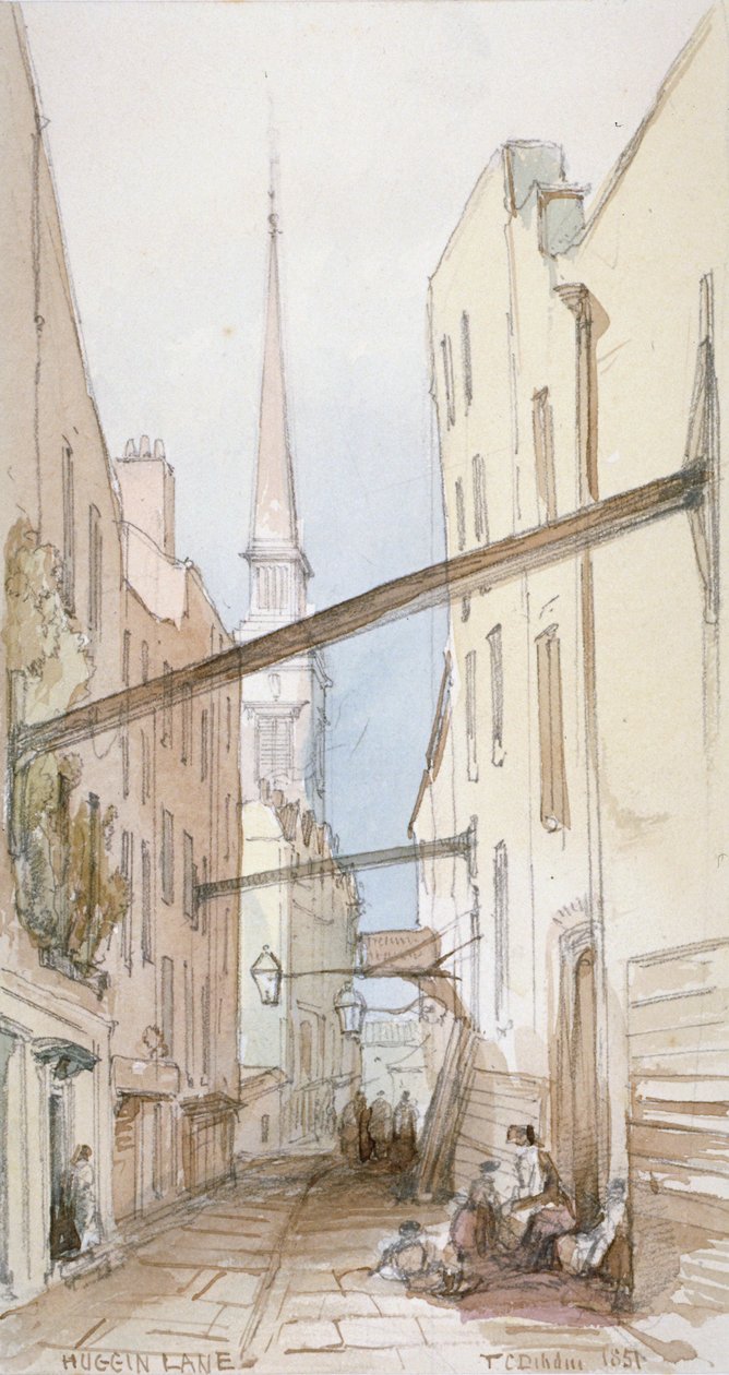 Huggin Lane, miasto Londyn, 1851 autorstwa Thomas Colman Dibdin