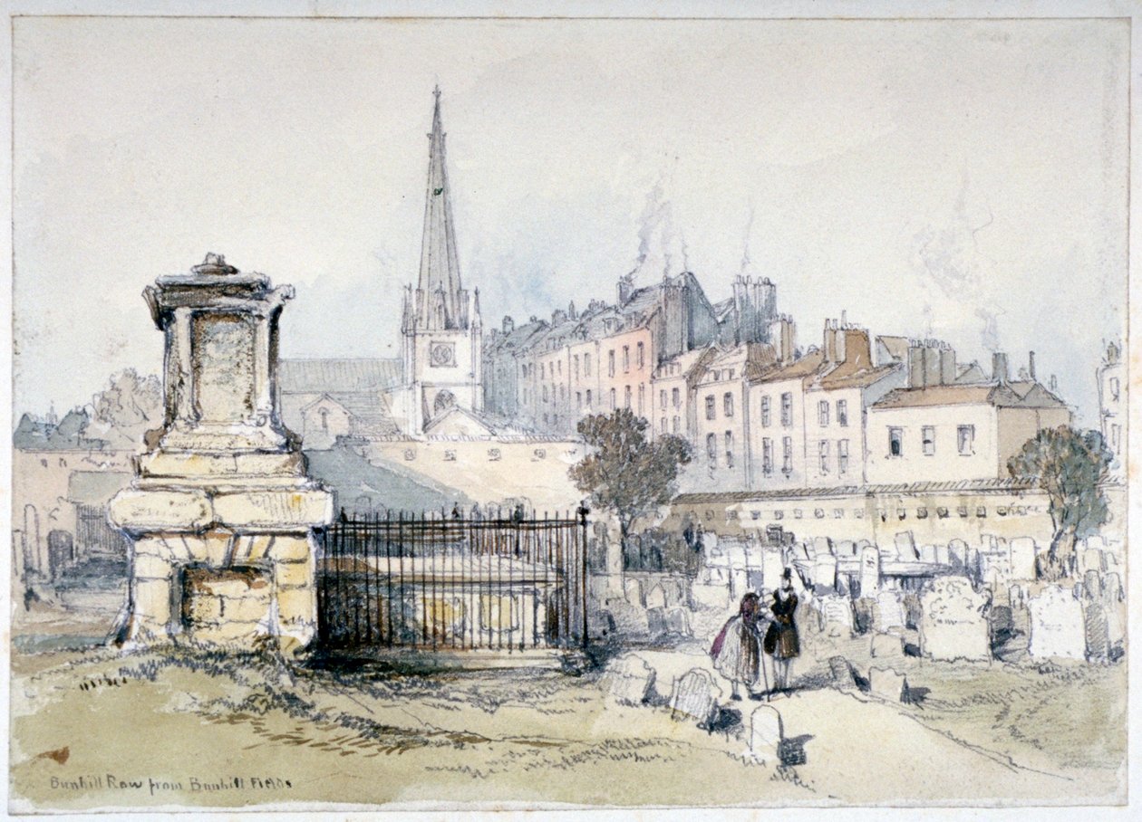 Widok Bunhill Row z Bunhill Fields, Finsbury, Islington, Londyn, c1860. autorstwa Thomas Colman Dibdin