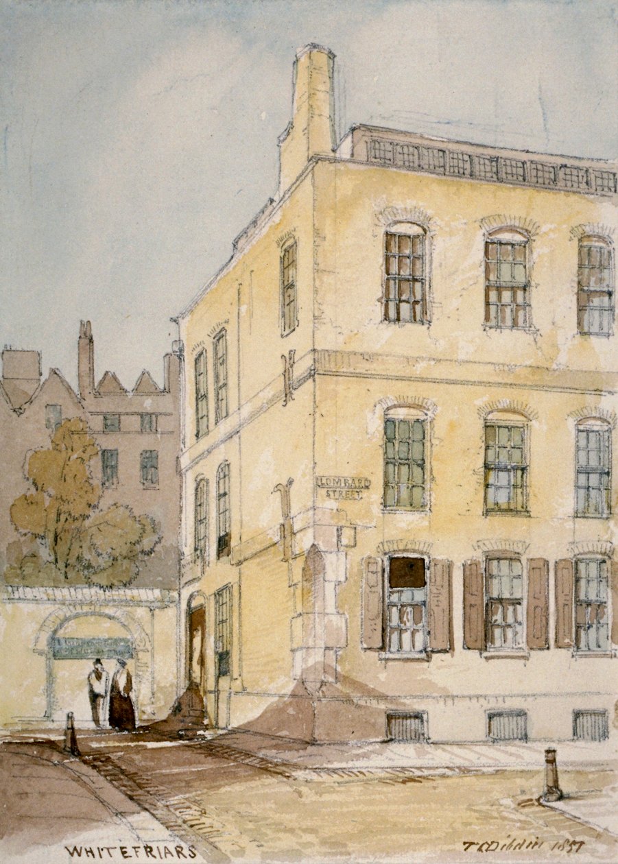 Widok Whitefriars pokazujący róg Lombard Street, City of London, 1851. autorstwa Thomas Colman Dibdin
