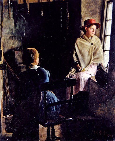 Wnętrze chaty, Newlyn (1884 (olej na płótnie) autorstwa Thomas Cooper Gotch