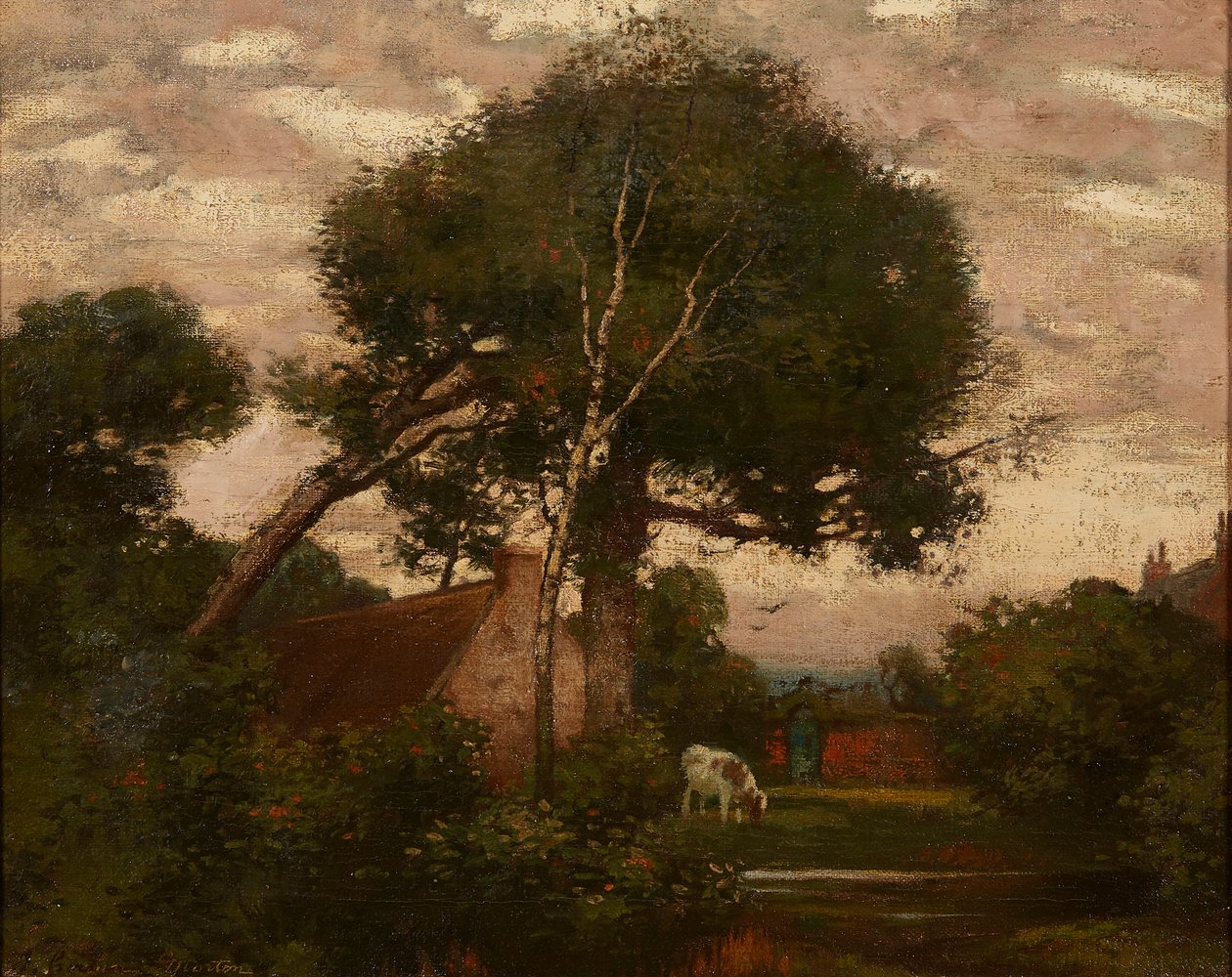 Pejzaż wiejski z podlewaniem bydła (olej na płótnie) autorstwa Thomas Corson Morton