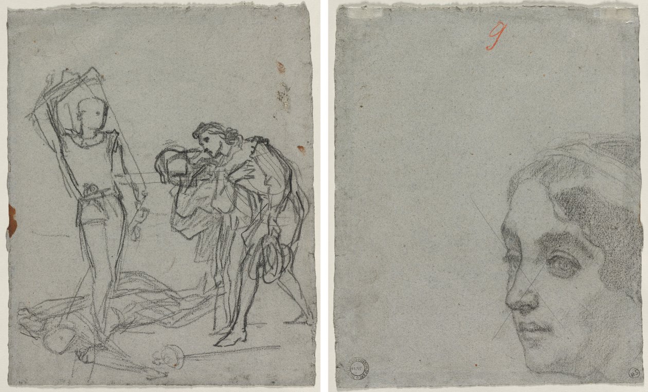 Pojedynek po balu maskowym (rekto); Głowa kobiety (verso) autorstwa Thomas Couture