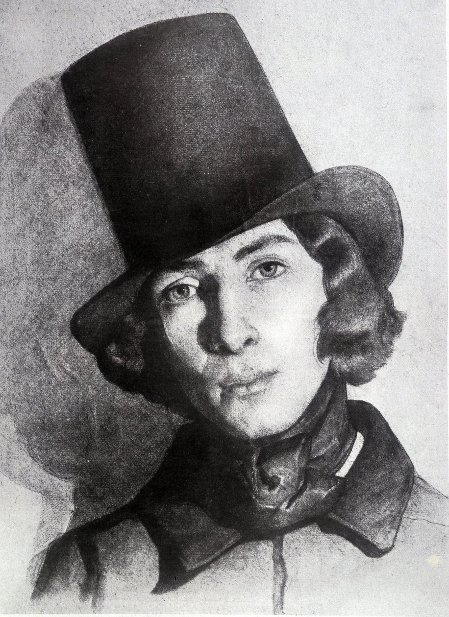 Portret Maurice Sand (1823-1889), syna George Sand, 21 lat - Niedatowany rysunek Thomasa Couture (1815-1879) - ten rysunek przez długi czas był uważany za rysunek jego matki George Sand autorstwa Thomas Couture