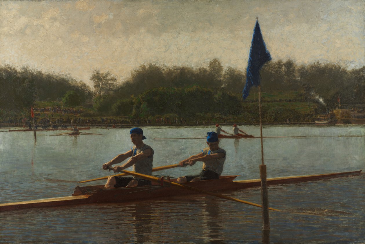 Bracia Biglin obracają stawkę, 1873 autorstwa Thomas Cowperthwait Eakins