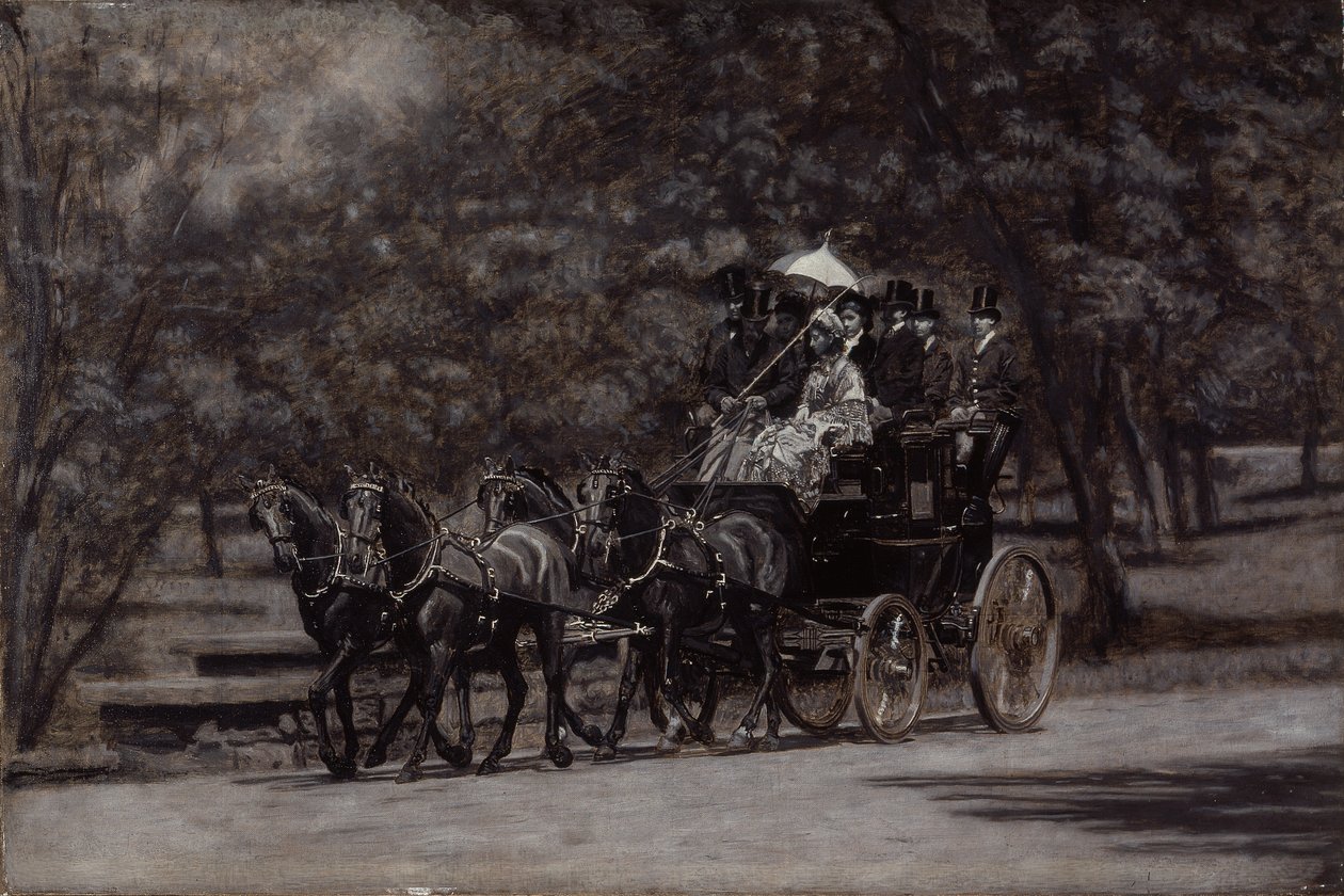 The Fairman Rogers Four-In-Hand (Majowy poranek w parku) 1899 (olej na płótnie) autorstwa Thomas Cowperthwait Eakins