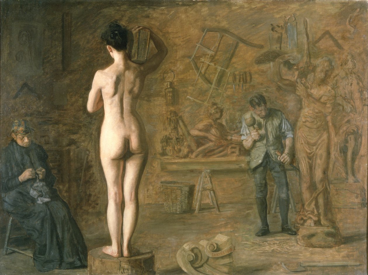 William Rush (1756-1833) rzeźbi swoją alegoryczną figurę rzeki Schuylkill autorstwa Thomas Cowperthwait Eakins