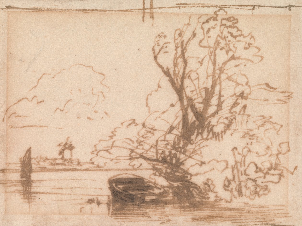 Łódź zacumowana nad brzegiem rzeki autorstwa Thomas Creswick
