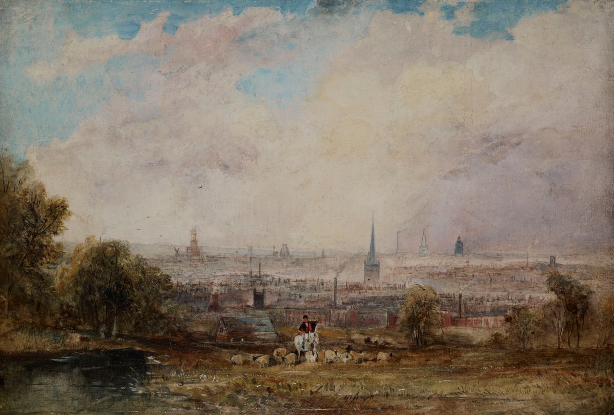 Odległy widok Birmingham, 1825-1830 autorstwa Thomas Creswick