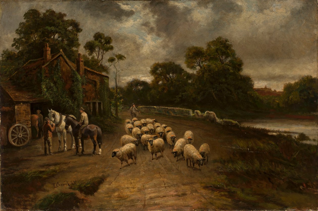 Scena rodzajowa z trzodą owiec autorstwa Thomas Creswick