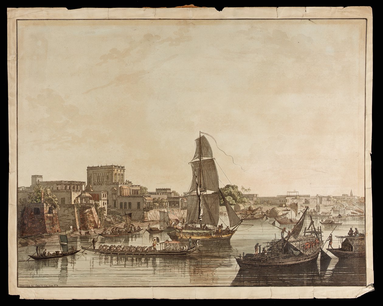 Kalkuta z rzeki Hoogly: Budynki Gentoo z widoków Kalkuty, 1788 autorstwa Thomas Daniell