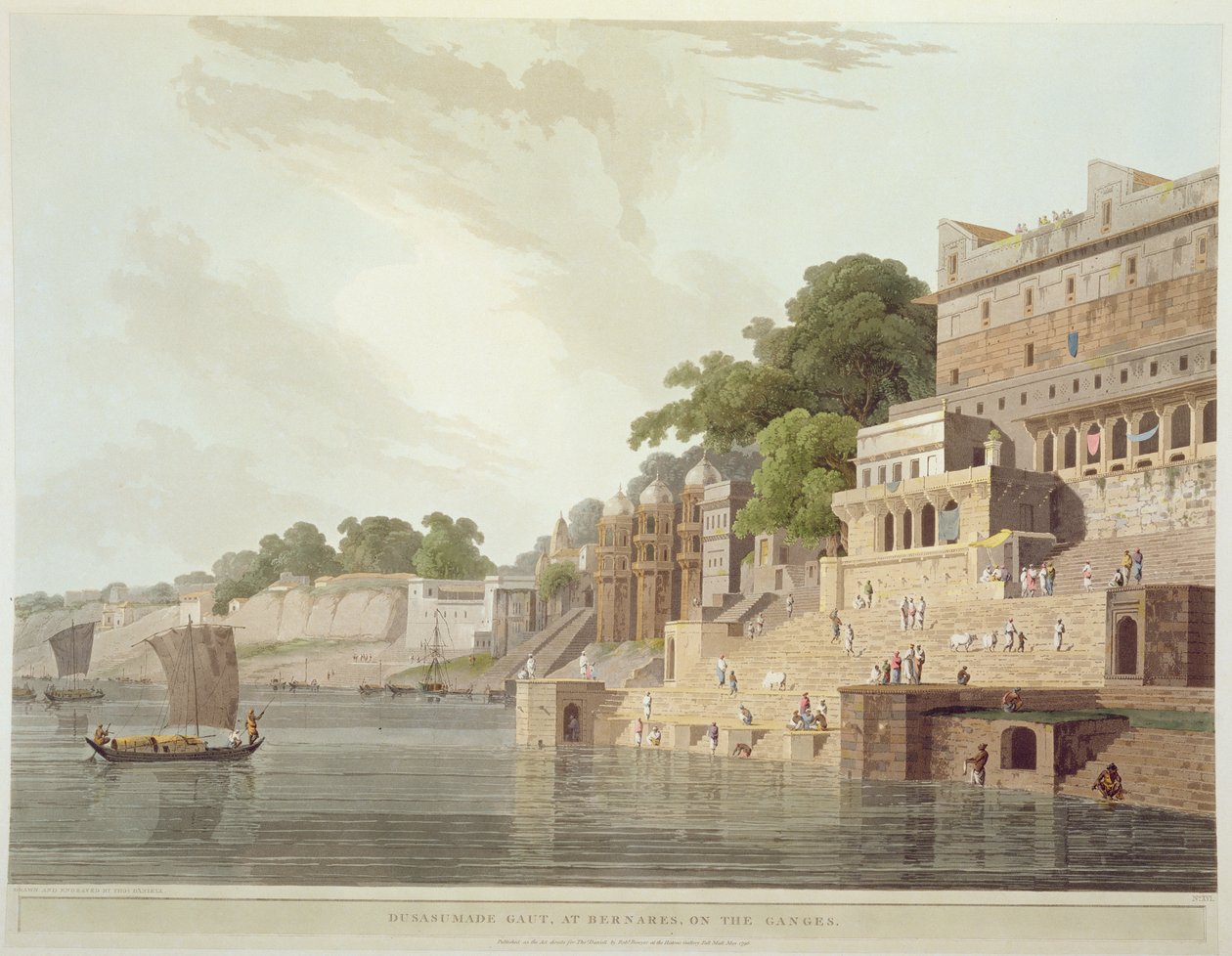 Dusasumade Gaut, w Benares nad Gangesem, z „Pejzaż orientalny: dwadzieścia cztery widoki w Hindoostanie”, 1796 autorstwa Thomas Daniell