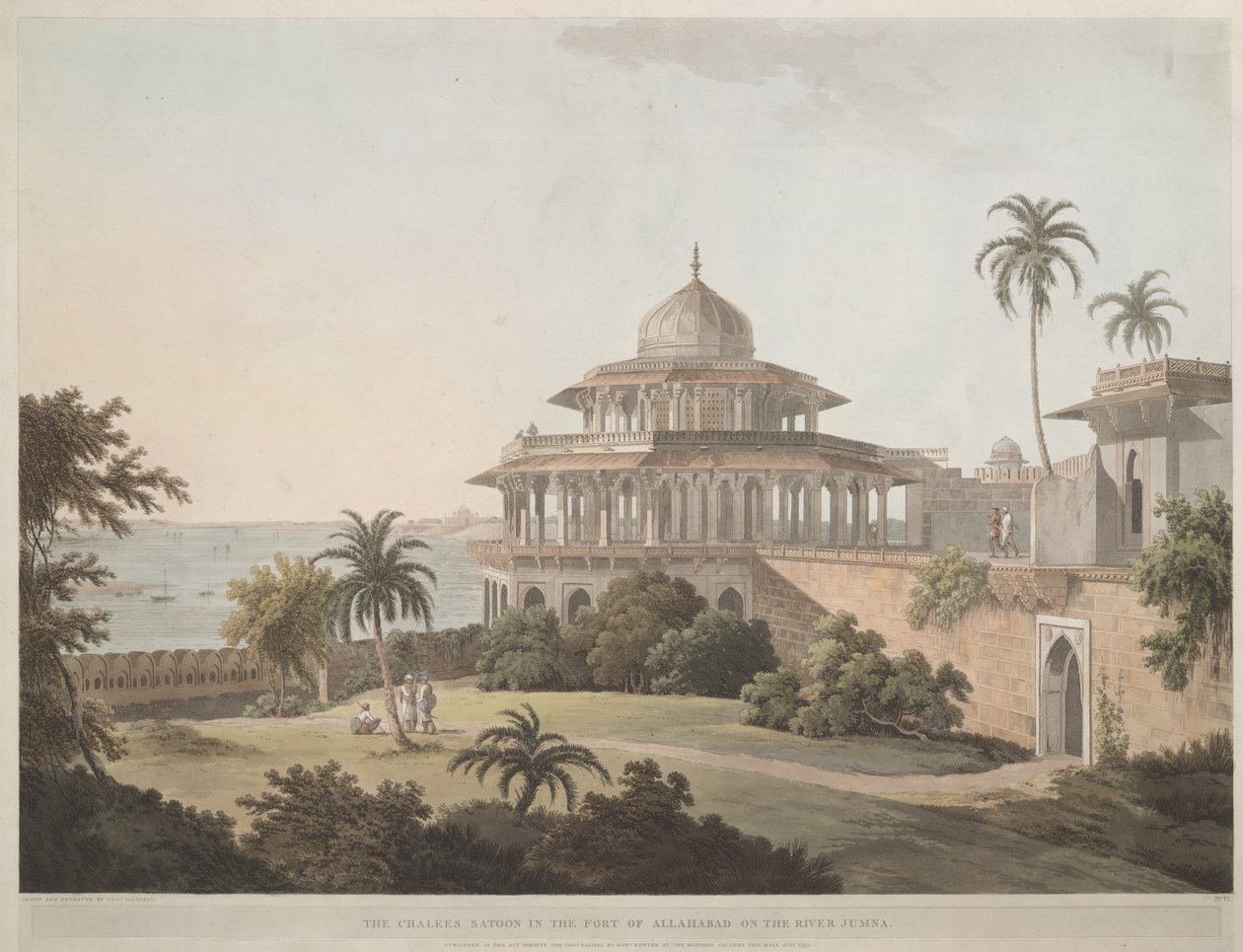 Chalees Satoon w forcie Allahabad nad rzeką Jumna autorstwa Thomas Daniell