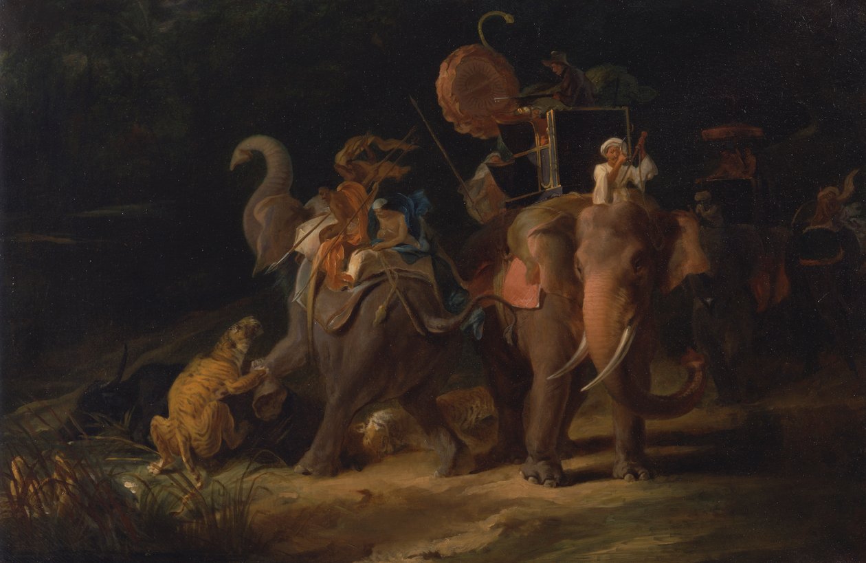 Polowanie na tygrysy w Indiach Wschodnich [1798, Royal Academy of Arts, Londyn, katalog wystawy] autorstwa Thomas Daniell