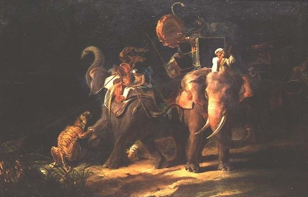 Polowanie na tygrysy w Indiach Wschodnich autorstwa Thomas Daniell