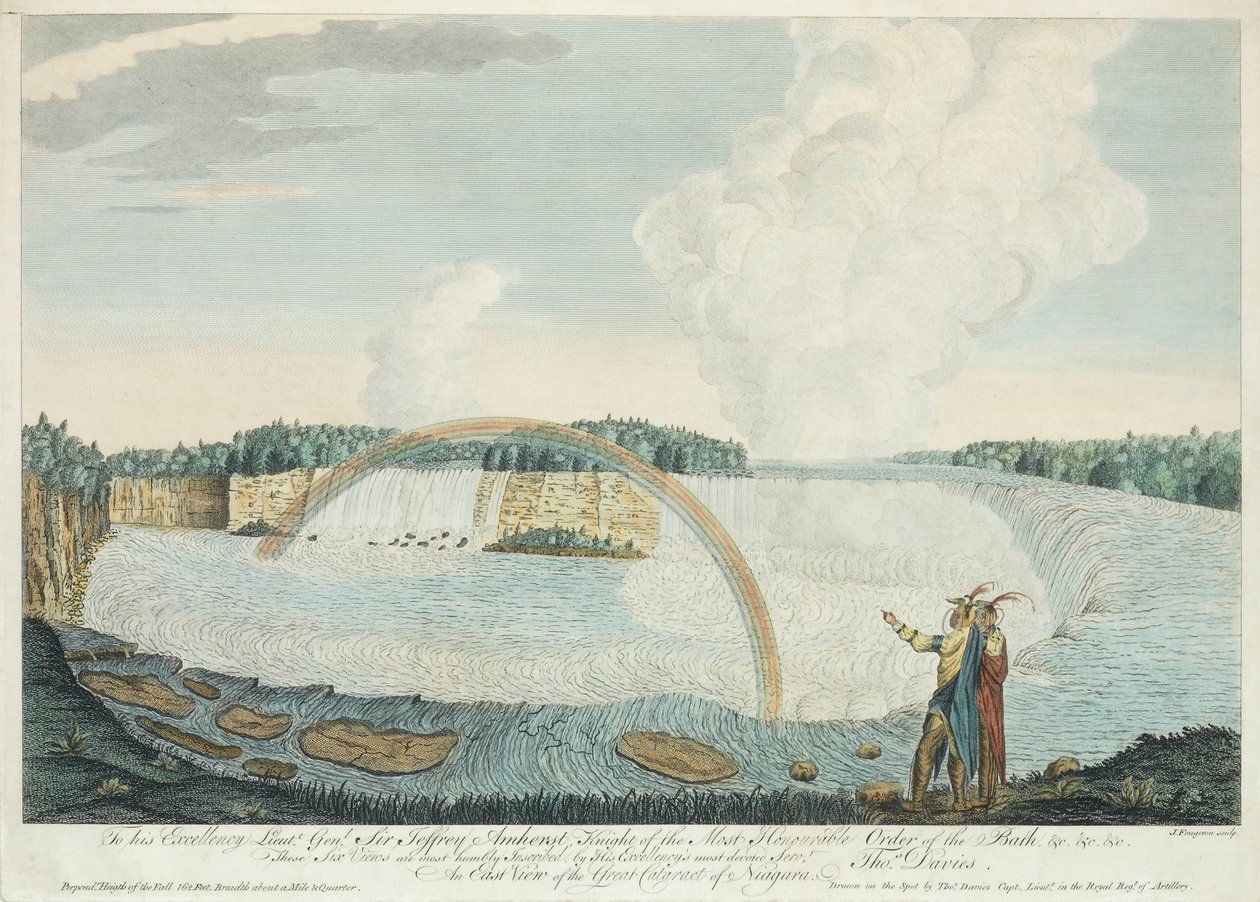 Wschodni widok Wielkiej Katarakty Niagara, rytowany przez J. Fougerona, c.1763-68 autorstwa Thomas Davies