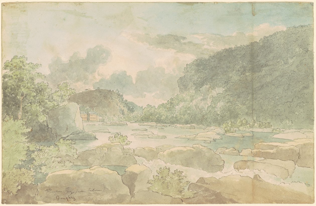 Harpers Ferry from Below, c.1825-26 (pióro i atrament z akwarelą na papierze) autorstwa Thomas Doughty