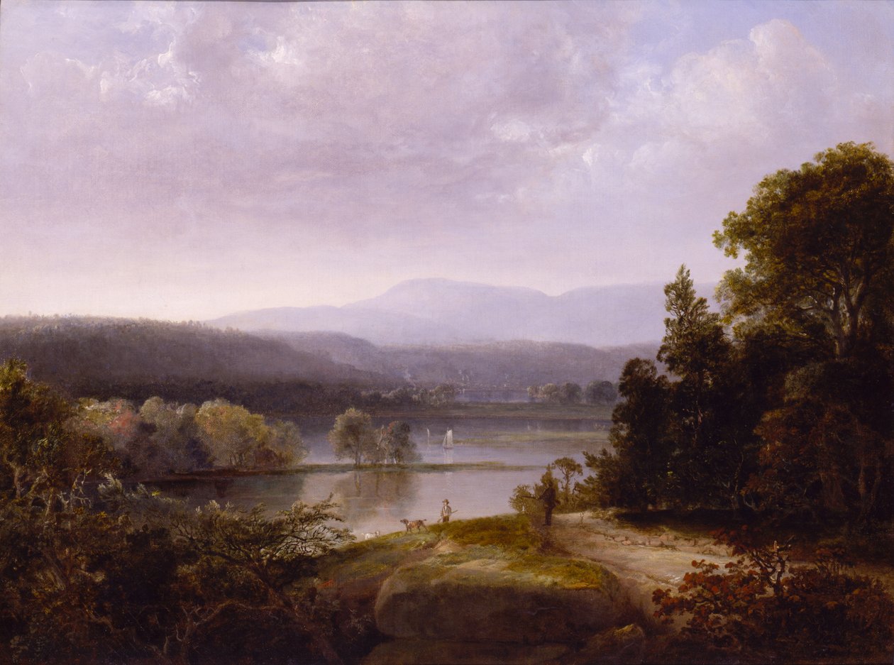 Widok na rzekę z myśliwymi i psami, ca. 1850. autorstwa Thomas Doughty