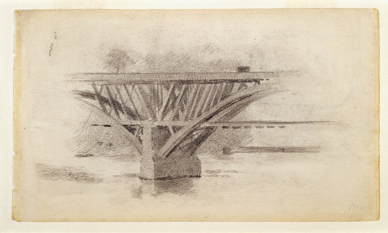 Rysunek mostu na alei Girard / Szkic wersja odwrotna przedstawiająca wiosło autorstwa Thomas Eakins