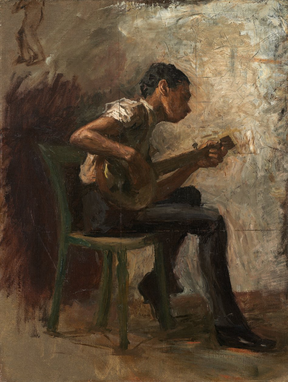 Studium dla czarnego chłopca tańczącego: gracz na banjo, ok. 1877 r. (olej na płótnie na tekturze) autorstwa Thomas Eakins