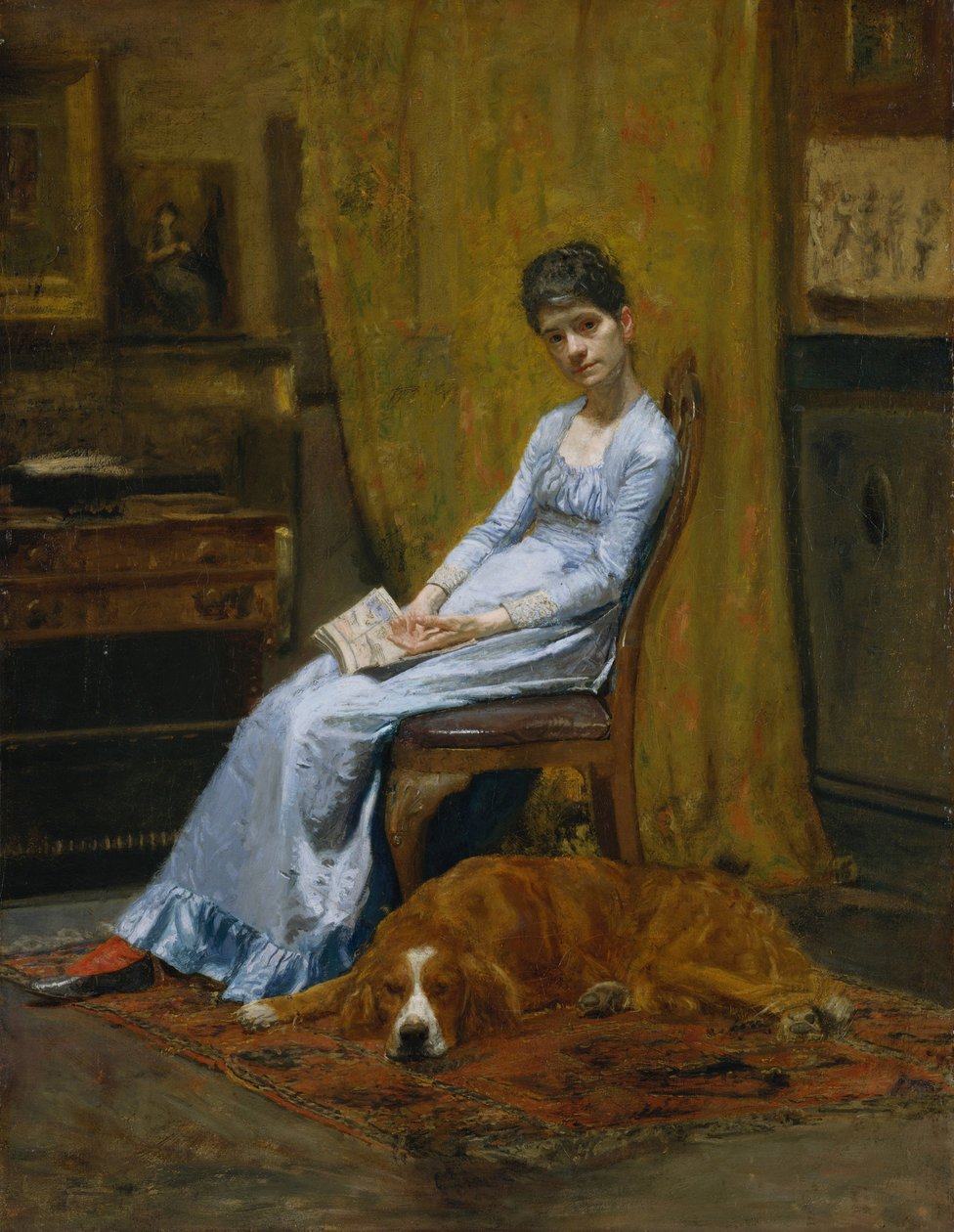 Żona artysty i jego pies seter, ok. 1884-89 autorstwa Thomas Eakins