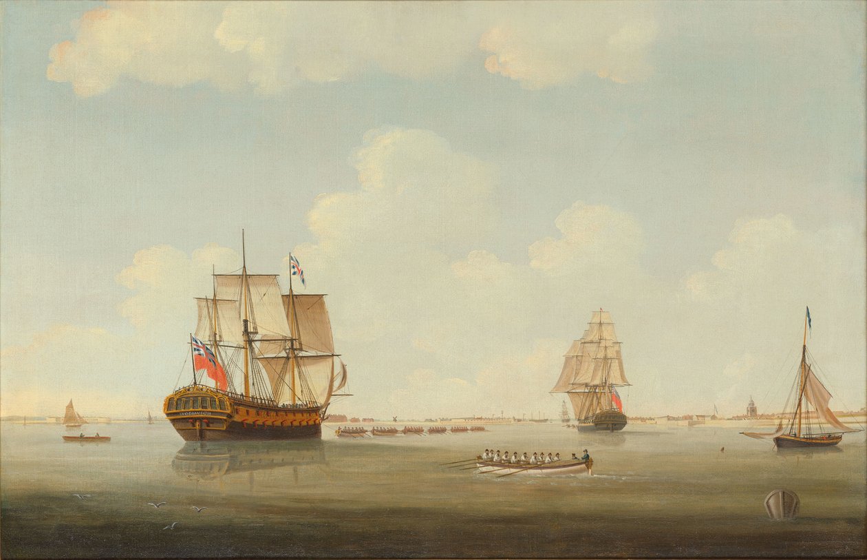 HMS Woolwich pod holowaniem autorstwa Thomas Elliott