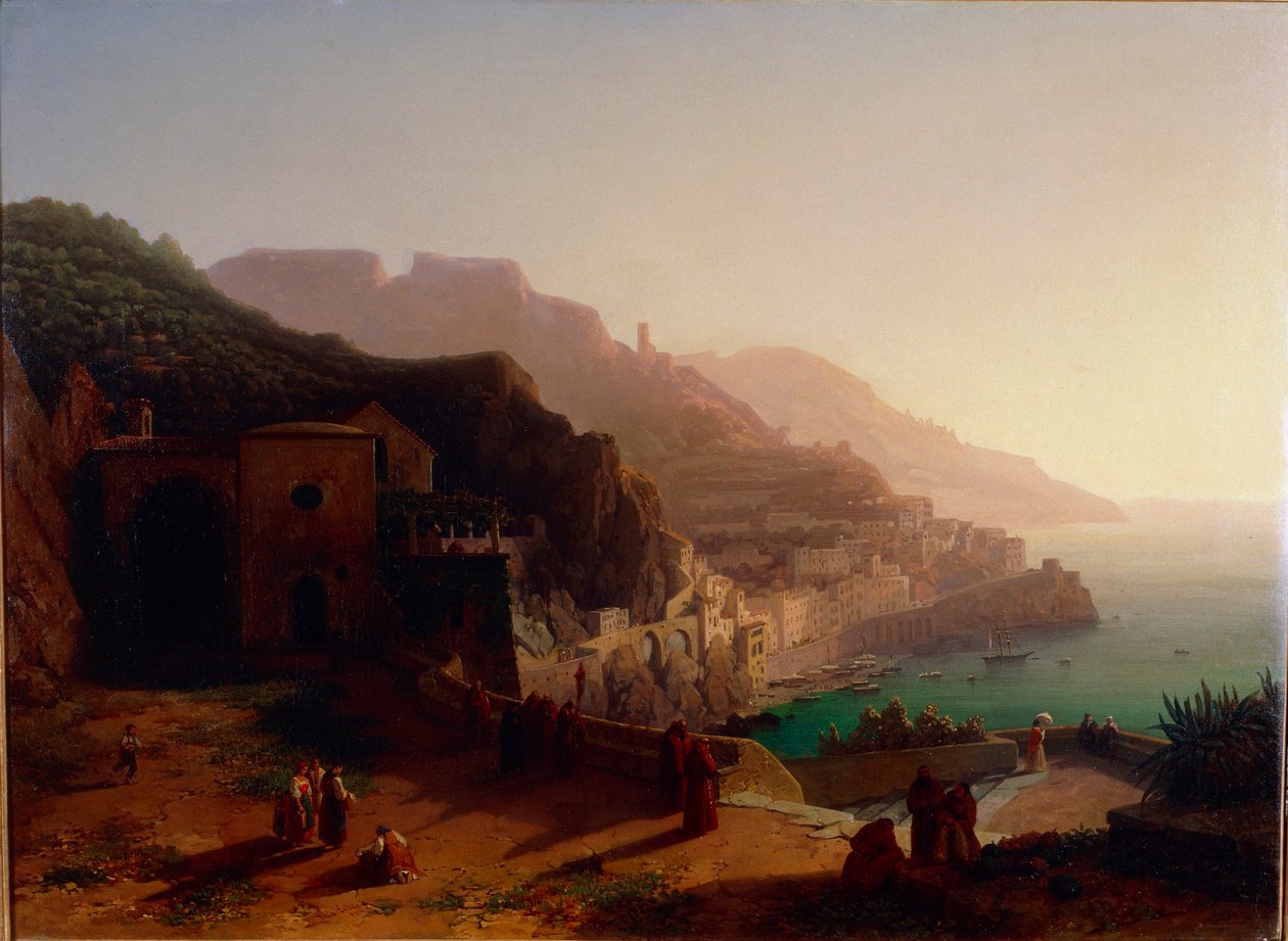 Widok na Amalfi i Wybrzeże Amalfi (olej na płótnie) autorstwa Thomas Ender