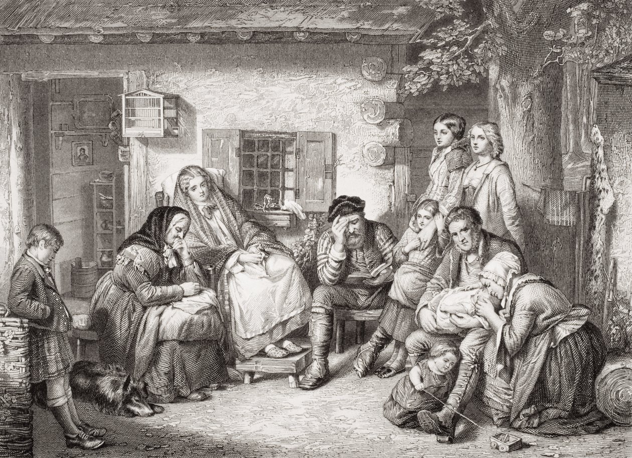 Niedziela w ostępach Kanady, z „Illustrations of English and Scottish History” Tom II (patrz 13342) autorstwa Thomas Faed