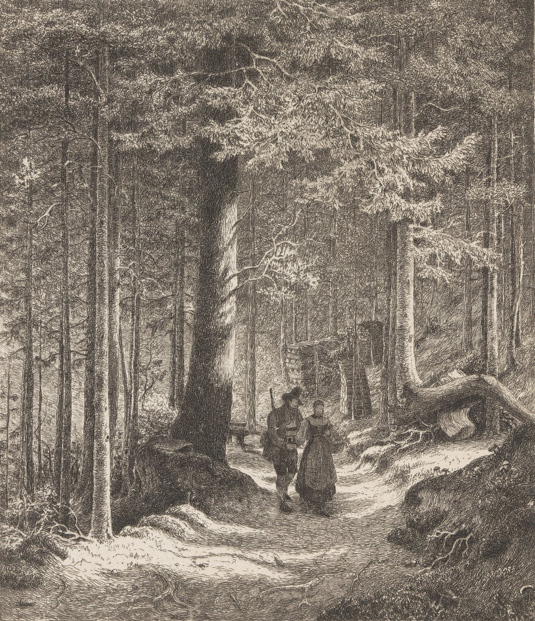 Wnętrze lasu z dwiema postaciami autorstwa Thomas Fearnley