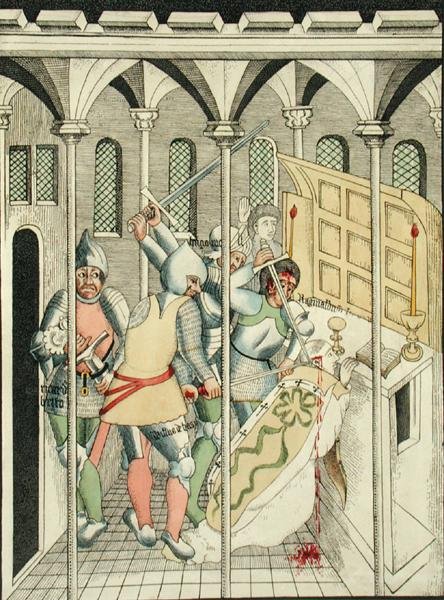 Zabójstwo św. Tomasza Becketa (ok. 1118-70) w Canterbury, z kaplicy Trójcy Świętej w Stratford Upon Avon autorstwa Thomas Fisher Hoxton