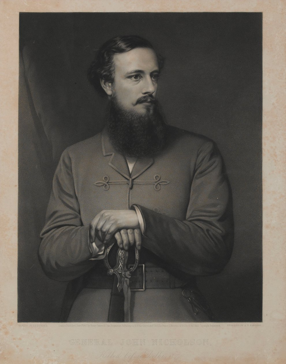 Generał John Nicholson, ryty przez A.N. Saunders, wyd. Henry Graves und Co., Londyn, 1 czerwca 1867 (grawerowanie metodą mieszaną) autorstwa Thomas Francis Dicksee