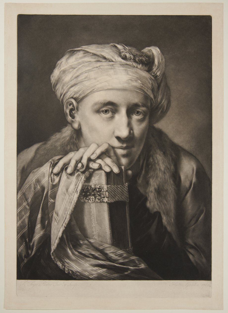 Mann mit Turban, der sich auf ein Buch stützt autorstwa Thomas Frye