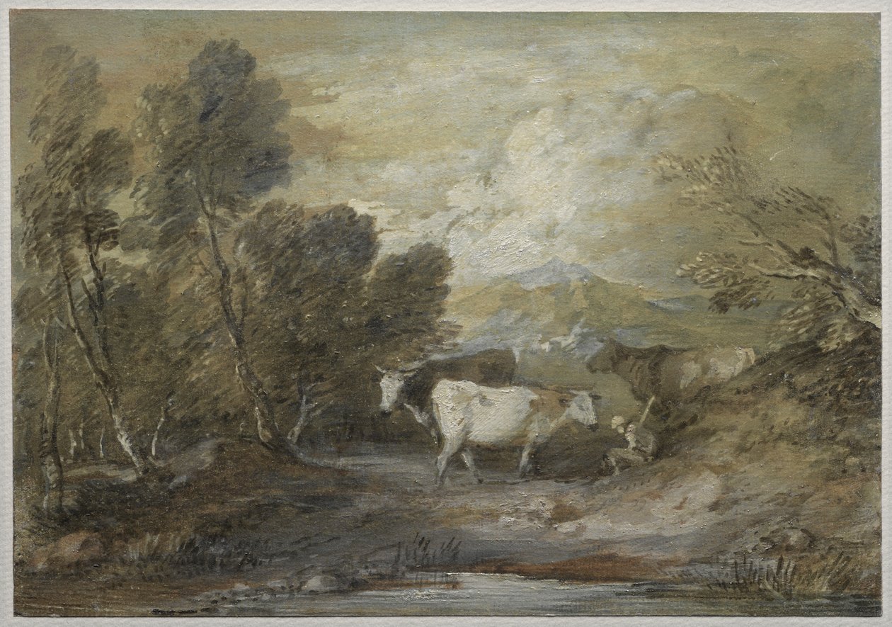 Pasterz z trzema krowami przy wyżynnej sadzawce autorstwa Thomas Gainsborough