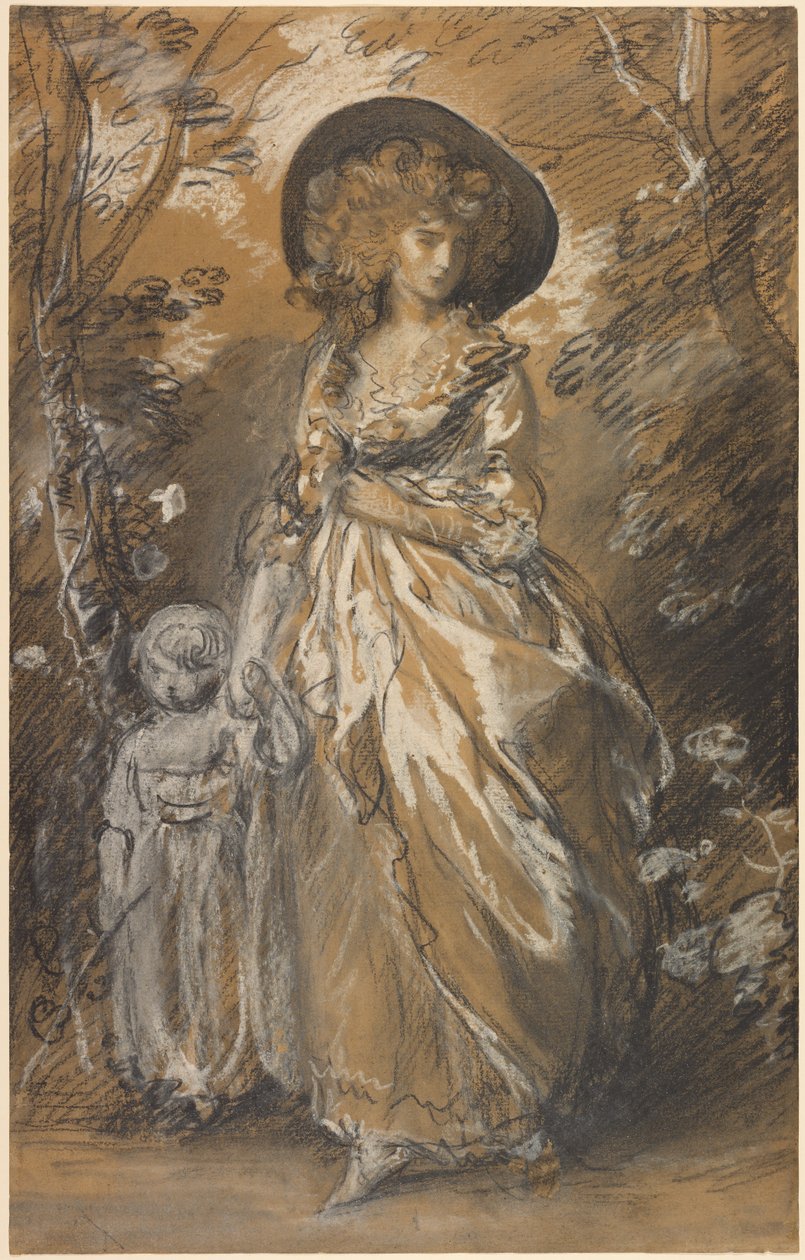 Kobieta spacerująca po ogrodzie z dzieckiem autorstwa Thomas Gainsborough