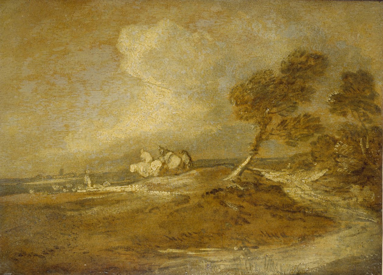 Krajobraz z jeźdźcami (olej na papierze) autorstwa Thomas Gainsborough