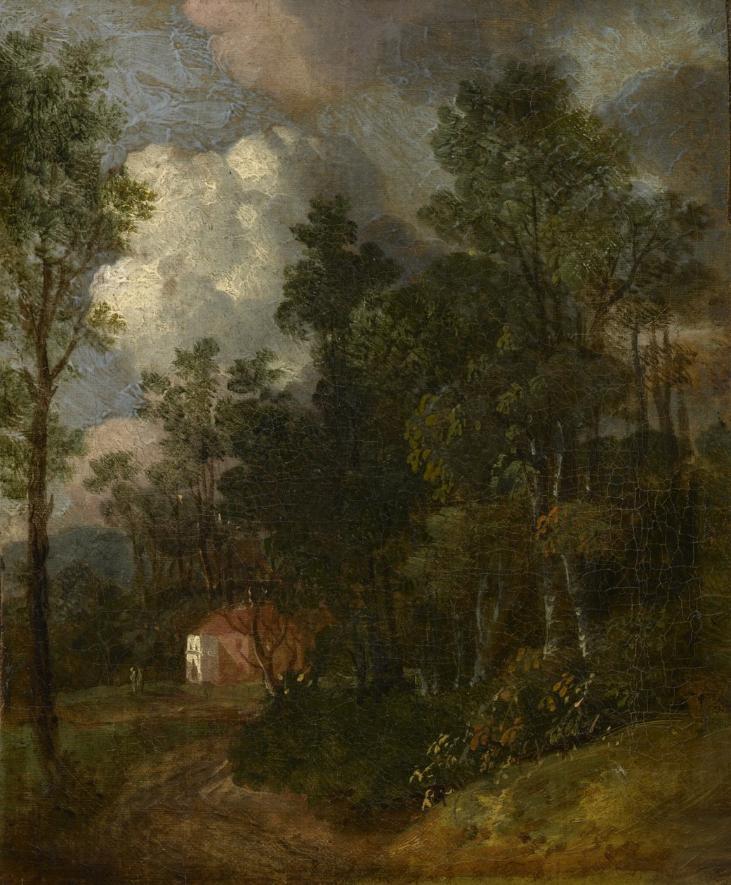 Zalesiony pejzaż z postaciami przy domu, ok.1752 autorstwa Thomas Gainsborough
