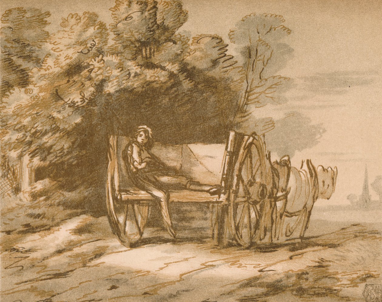 Chłopiec z wózkiem. - Szkic z Pen & Wash, XVIII wiek, 1906 autorstwa Thomas Gainsborough