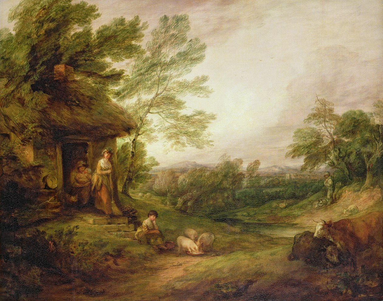Drzwi domku z dziewczyną i świniami, ok. 1786 r. autorstwa Thomas Gainsborough