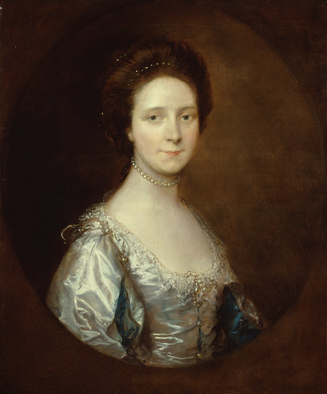 Elizabeth Parry ubrana w białą sukienkę i niebieskie rozcięte rękawy (olej na płótnie) autorstwa Thomas Gainsborough