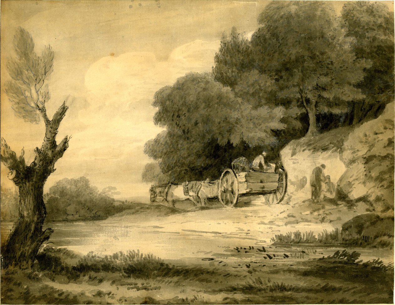 Postacie z wózkiem przy drodze, rysunek Thomasa Gainsborougha autorstwa Thomas Gainsborough
