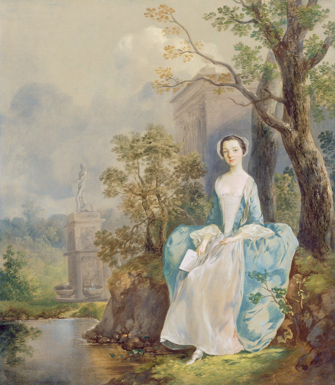 Dziewczyna z książką siedząca w parku, ok. 1750 (olej na płótnie) autorstwa Thomas Gainsborough